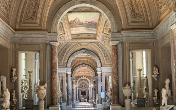 The entrance to the Chiaramonti gallery, which houses one of the Vatican Museums' many art collections, is seen in this 2020 file photo. 