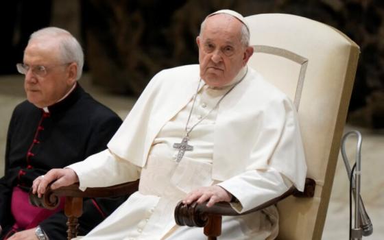 Pope Francis attends his weekly general audience in the Paul VI Hall, at the Vatican on Feb. 28. 