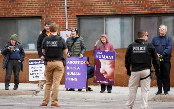 Pro-life supporters demonstrate as U.S. Vice President Kamala Harris visits an abortion clinic in Minneapolis March 14. It was the first time a president or vice president visited an abortion clinic. 