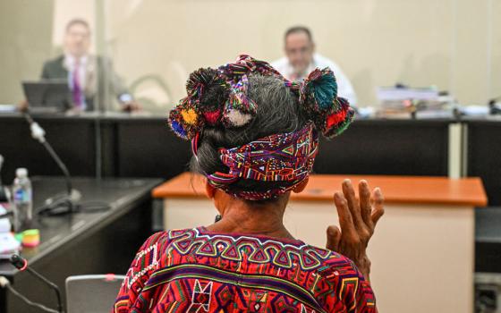 Ixil Indigenous Jacinta Ceto, survivor of the Guatemalan civil war, attends the hearing against retired Gen. Benedicto Lucas García at a court in Guatemala City on April 8. A Guatemalan court began a trial against Lucas, 91, already convicted of crimes against humanity, for the massacre of more than 1,200 Indigenous Ixil Maya people between 1978 and 1982, a period when his brother Romeo Lucas Garcia was in power. (AFP via Getty Images/Johan Ordonez)