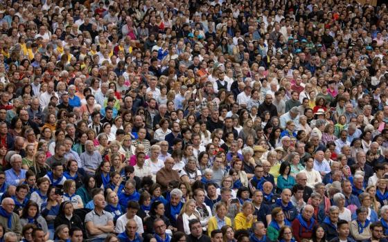 Frame filled with aerial view of enormous crowd