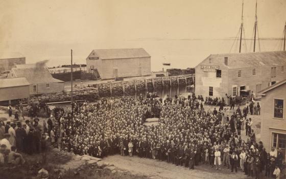 This photograph of a Congregational church is from the album "Views of Charlestown, New Hampshire" by Gotthelf Pach at the Smithsonian American Art Museum (Smithsonian)