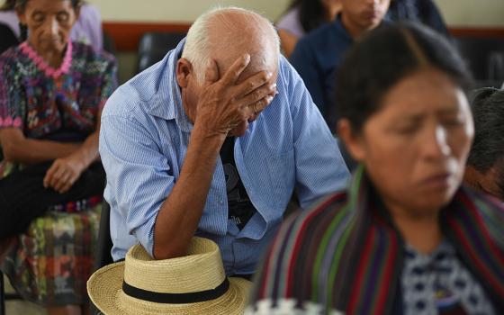 Ixil Indigenous authorities attend a hearing where survivors of the internal armed conflict testify in the Maya Ixil genocide trial at the Supreme Court, in Guatemala City, Guatemala, April 8, 2024. (OSV News/Reuters/Cristina Chiquin)