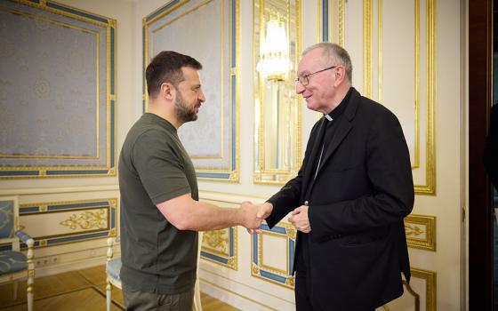 Cardinal Pietro Parolin, Vatican secretary of state, meets Volodymyr Zelenskyy, president of Ukraine, during his visit to Ukraine July 23. (CNS/Volodymyr Zelenskyy via X)