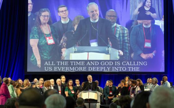 Presiding Bishop-elect Sean Rowe speaks following his election during the Episcopal Church General Convention in Louisville, Kentucky, Wednesday, June 26, 2024. (RNS/Randall Gornowich)