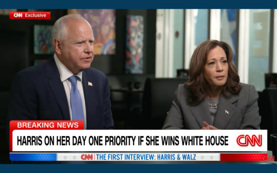 Vice President Kamala Harris and Minnesota Gov. Tim Walz participate in an interview with CNN's Dana Bash on Aug. 29. (NCR screenshot/YouTube/CNN)