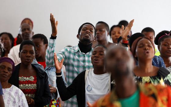 Congregants pray at a church in Blantyre, Malawi, March 19, 2023, during a service for flood victims after severe flooding and mudslides during Cyclone Freddy. (OSV News/Reuters/Esa Alexander)