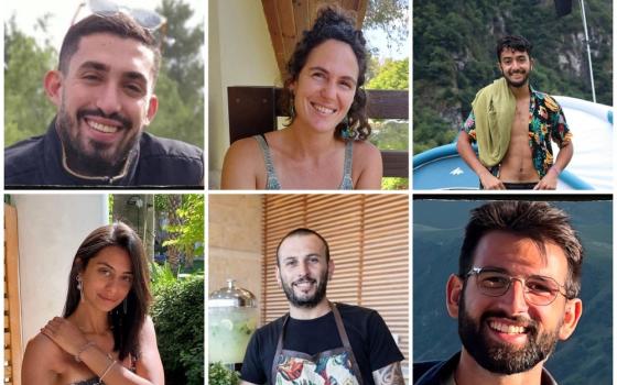 Six square images arranged together; photos of the hostages. 