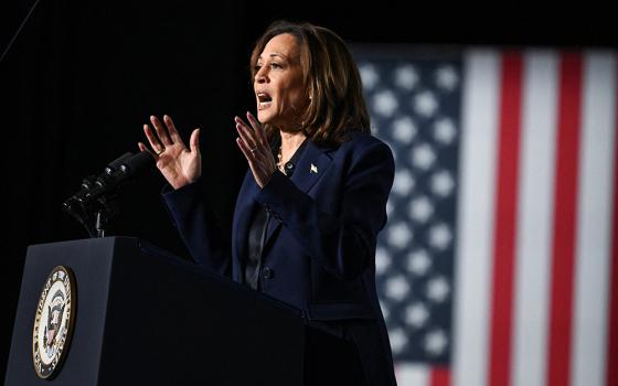 Democratic presidential nominee U.S. Vice President Kamala Harris speaks during a campaign event Oct. 17 in Green Bay, Wisconsin. (OSV News/Reuters/Vincent Alban)