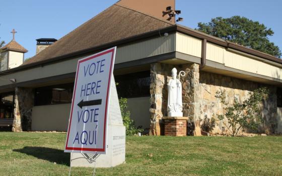 A bilingual voting sign is seen at St. Patrick Church polling station in Norcross, Ga., on Election Day 2020. Exit polls show that views about abortion, an issue Catholic Church leaders have made a priority for decades, do not necessarily motivate Catholic voters. (OSV News file photo/The Georgia Bulletin/Michael Alexander)