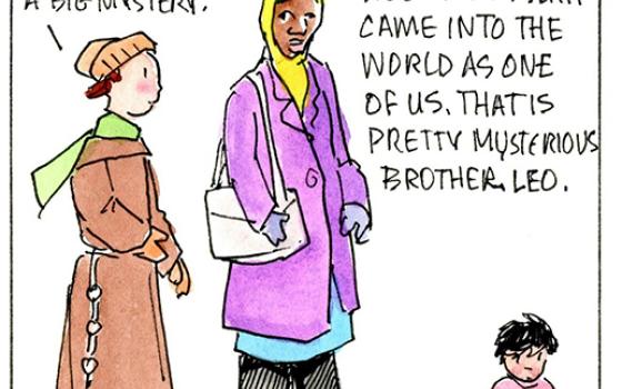 Francis, the comic strip: Brother Leo and Gabby discuss how to welcome God in our world.