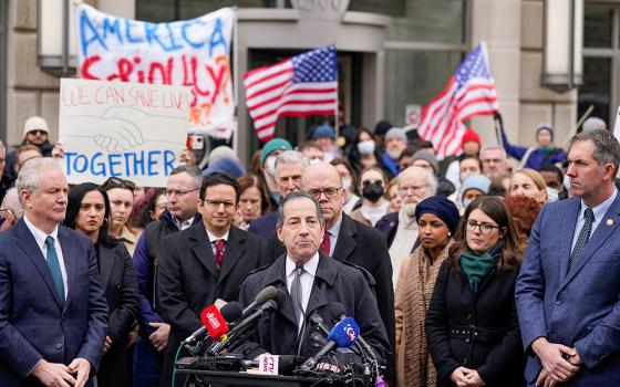 U.S. Rep. Jamie Raskin (D-MD) speaks outside the U.S. Agency for International Development (USAID) building, after billionaire Elon Musk, who is heading U.S. President Donald Trump's drive to shrink the federal government, said work is underway to shut down the U.S. foreign aid agency USAID, in Washington, U.S., Feb. 3, 2025. (Reuters/Kent Nishimura)