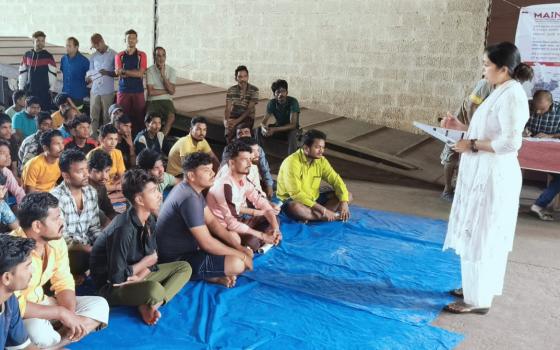  Sr. Sujata Jena giving awareness training on rights, entitlements, government schemes, and provisions for migrant workers at Delta Company, Ernakulam, Kerala, January 19, 2024
