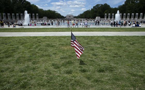 People are seen near the World War II Memorial in Washington during Memorial Day on May 31, 2021. (CNS/Tyler Orsburn)