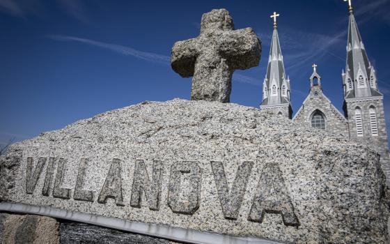 A pillar is visible in front of St. Thomas of Villanova Church on the campus of Villanova University near Philadelphia March 11, 2021. (OSV News photo/CNS file, Chaz Muth)