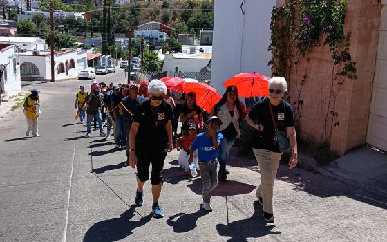 Sr. Diana De Bruin, a Sister of St. Francis of Assisi, Milwaukee, and Dominican Sr. Gemma Doll led a migrant procession through Nogales, Sonora, Mexico, in celebration of World Day of Migrants and Refugees on Sept. 29, 2024. (Courtesy of Kino Border Initiative)