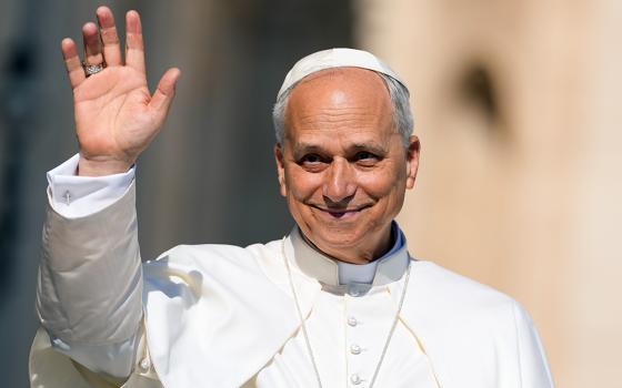 Pope Leo XIV greets visitors in St. Peter's Square before his general audience at the Vatican June 25, 2025. (CNS/Lola Gomez)