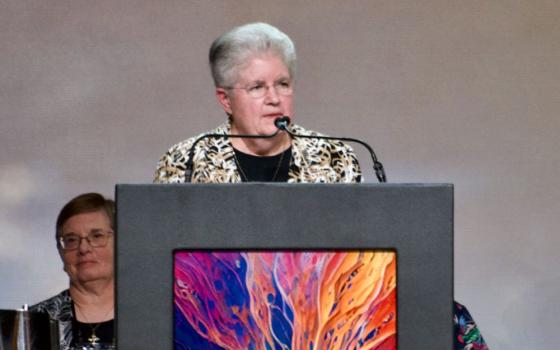 LCWR executive director Sr. Carol Zinn speaks Aug. 13, 2024, at the group’s assembly in Orlando, Florida. Nearly 600 sisters are expected for this year’s event in Atlanta Aug. 12-15. (GSR photo/Dan Stockman)