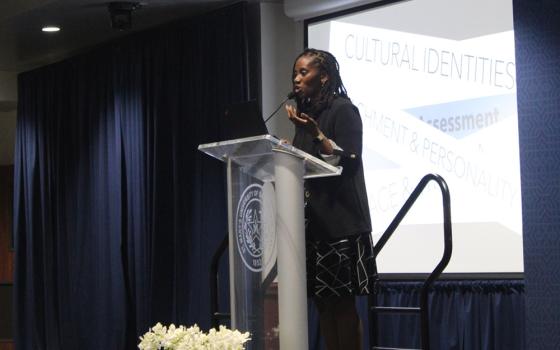 Psychologist Crystal Taylor-Dietz leads the workshop "Candidate Assessment Through the Lens of Inculturality" at St. Mary's University in San Antonio Sept. 6, 2025. (GSR photo/Helga Leija)