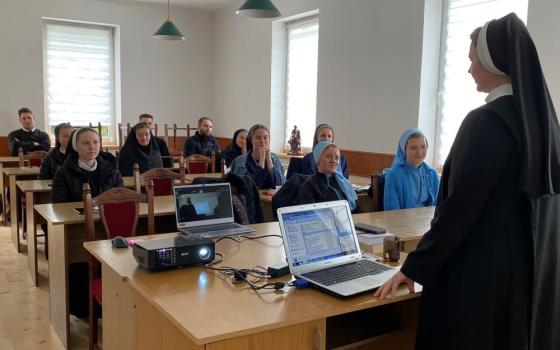  Novices attend a lecture at the novice school Effata in Lviv, Ukraine. (Courtesy of Scholastica Oleksandra Hulivata)