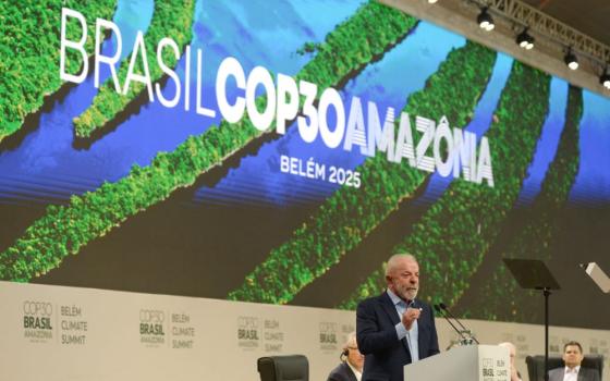 Brazil's President Luiz Inacio Lula da Silva attends the opening of the General Plenary of Leaders on Nov. 6 during the United Nations Climate Change Conference COP30 in Belém, Brazil. Lula called for countries to deliver roadmaps to transition away from fossil fuels, and to halt and reverse deforestation. (COP30/Antonio Scorza)