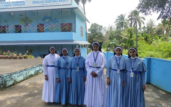 A group photo includes the nuns serving the Kripalaya Special School at Pulpally, Wayanad, Kerala, southwestern India. From left: Srs. Diya Koodalil, Jia Maria Poomkottil, Serin Kochuthazhathu, Anseena Memadathil, Anntreesa Paradiyil, and Tissa Koottiyanikkal. (George Kommattam)
