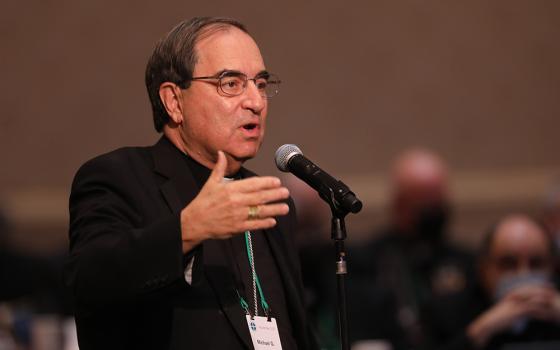 Bishop Michael G. Duca of Baton Rouge, Louisiana, speaks from the floor during a Nov. 17, 2021, session of the fall general assembly of the U.S. Conference of Catholic Bishops in Baltimore. Amid immigration detention sweeps in Louisiana, Duca issued a dispensation Dec. 4, 2025, from the obligation to attend Mass for those Catholics who are "rightfully afraid to participate in Mass because of their fear." (OSV News/Bob Roller)