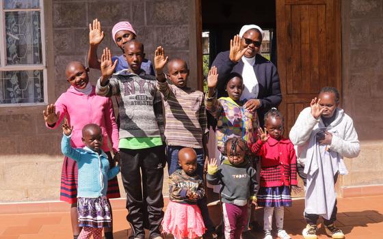Dimesse Sr. Redemptor Ikonga is pictured with children at Talitha Kum Children's Home in Nyahururu, Kenya, on Nov. 10, 2025. She ministers to abandoned, abused and HIV-positive children. (GSR photo/Doreen Ajiambo)