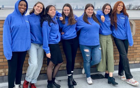 All the Good Shepherd Volunteers received sweatshirts at our holiday party. From left: Moe Berry, Gabby Kasper, Maria Jose Miranda, Mackenzie Moore, Erin Hood, Theresa Vaske and Caileigh Pattisall. (Courtesy of Michelle DeMello)