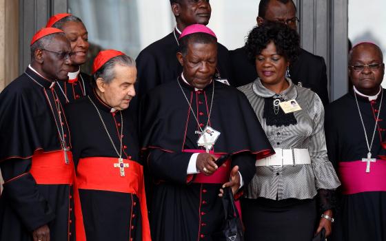 Bishop Nicolas Djomo, center front, failed to follow Vatican guidelines in dealing with allegations of a 2020 rape of a 14-year-old girl by a diocesan priest, The Washington Post has reported. (CNS/Paul Haring)