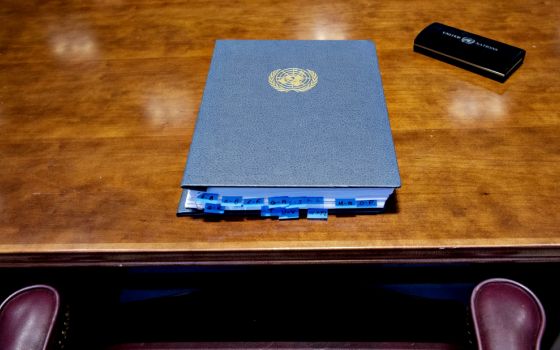 The book of signatures at the signing ceremony for the Treaty on the Prohibition of Nuclear Weapons is seen at the United Nations in New York City Sept. 20. (U.N. photo/Kim Haughton)