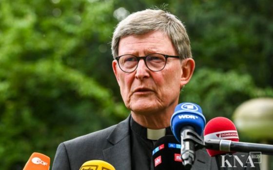 German Cardinal Rainer Maria Woelki speaks during a Sept. 24 news conference in Cologne. Pope Francis has refused his resignation but granted him a six-month period of spiritual reflection. (CNS/KNA/Harald Oppitz) 