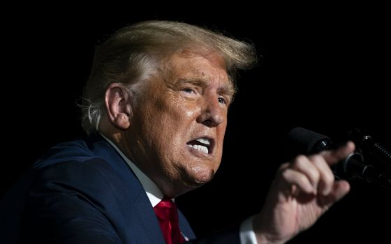 President Donald Trump speaks during a campaign rally at Orlando Sanford International Airport Oct. 12 in Sanford, Florida. (AP Photo/Evan Vucci)