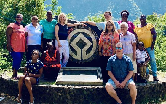 Parishioners from St. Michael's Parish in Mt. Orab, Ohio, visit twinning partners who are part of the Archdiocese of Castries on the Caribbean island of St. Lucia in February 2020.  The following month the World Health Organization said COVID-19 could be 