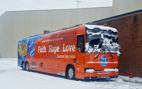 The Vote Common Good summit in Des Moines, Iowa, kicked off a 50-state bus tour, as the organization tries to bring progressive Catholics and evangelicals together to stop the reelection of Donald Trump. (NCR photo/Heidi Schlumpf)