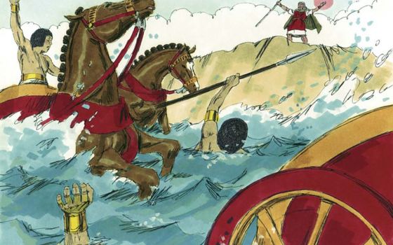 A children's Bible illustration of Exodus, Chapter 15 (Wikimedia Commons/Distant Shores Media/Sweet Publishing)
