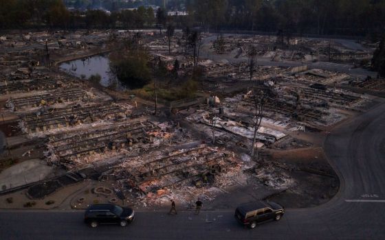 A neighborhood in Phoenix, Oregon, is seen Sept. 9 after the Almeda fire swept through the area. (CNS/Reuters/Adrees Latif)