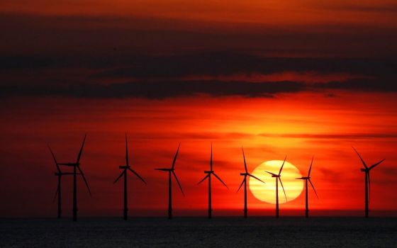 A wind turbine farm near New Brighton, England (CNS/Reuters/Phil Noble)