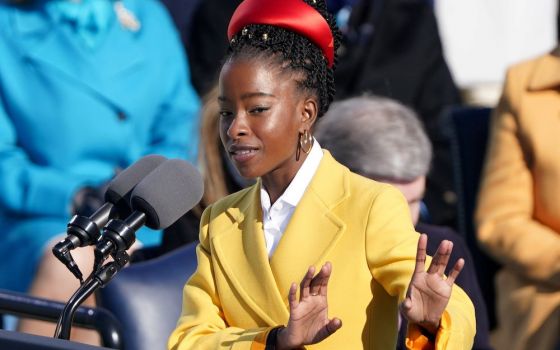 Amanda Gorman recites her poem, "The Hill We Climb," at the U.S. Capitol Jan. 20, 2021, during the inauguration of Joe Biden as the 46th president of the United States. She is a parishioner at St. Brigid Catholic Church in Los Angeles. (CNS/Reuters/Kevin 