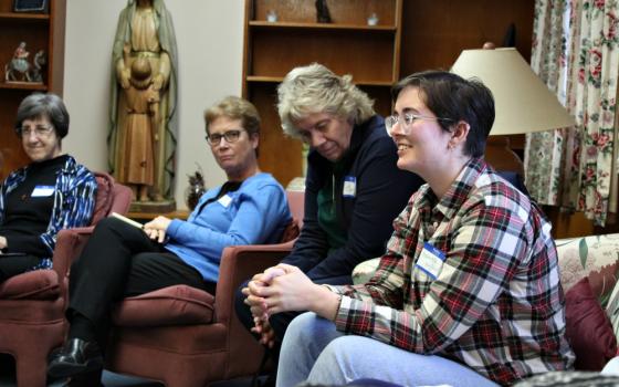 A November 2019 Nuns and Nones retreat at Mariandale, the Dominican Sisters of Hope's retreat center in Ossining, New York, from left: Maryknoll Sr. Arlene Trant, Dominican Sr. Patricia Magee, Dominican Sr. Connie Koch and Gabrielle Drouant