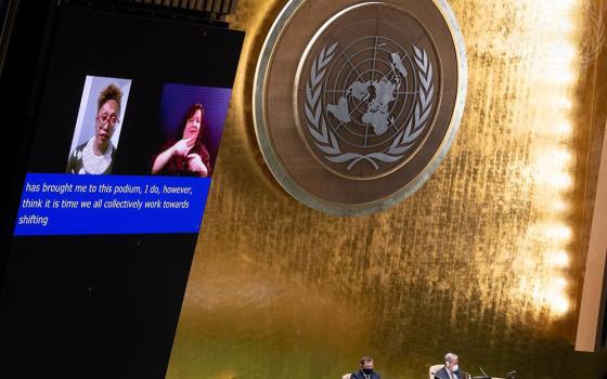 The March 15 opening session of the U.N.'s 65th Commission on the Status of Women was held at the U.N.'s General Assembly, though only a small number of people attended in person because of COVID-19 restrictions, with others joining online. (UN photo)