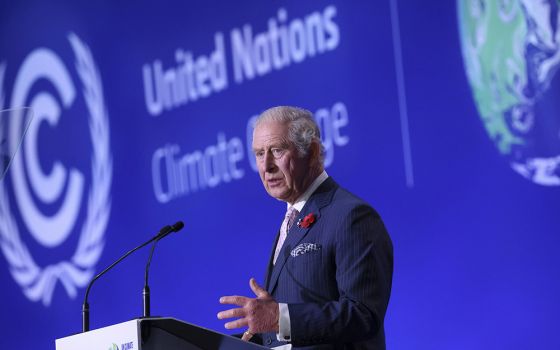 Britain's then-Prince Charles delivers a speech at the opening ceremony of the U.N. climate summit COP26 in Glasgow, Scotland, Nov. 1, 2021. (Yves Herman/Pool via AP)