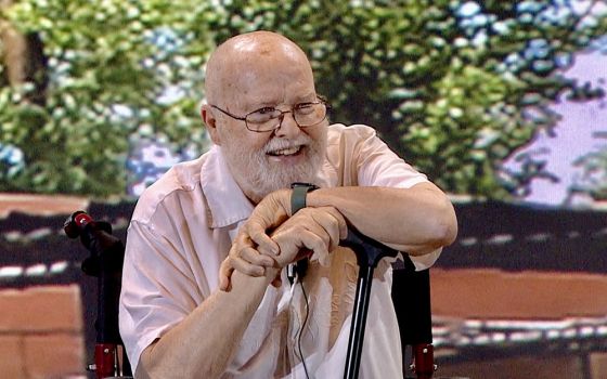 A screen capture from the recording of Franciscan Fr. Richard Rohr delivering his final remarks to and blessing for the 2022 cohort of the Living School in Albuquerque, New Mexico, July 30 (Courtesy of Cathleen Falsani)