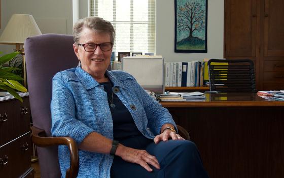 Sr. Jane Herb in her office July 19 at the Sisters, Servants of the Immaculate Heart of Mary motherhouse in Monroe, Michigan. On Aug. 13, Herb will become president of the Leadership Conference of Women Religious. (GSR photo/Dan Stockman)