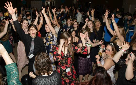 The dance floor is hopping at the Night to Shine event Feb. 8 at All Saints Parish in Manassas, Virginia. (Arlington Catholic Herald/Joe Cashwell) 