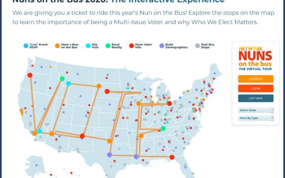 Detail of Network website graphic, showing this year's virtual Nuns on the Bus tour. Participants will be able to choose their own stops as they build a route across the country. (Courtesy of Network)