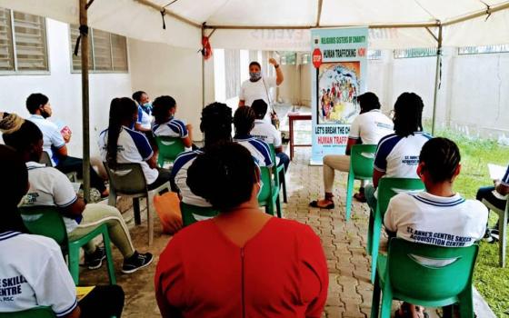 Sr. Gloria Ozuluoke of the Religious Sisters of Charity teaches participants on the dangers of human trafficking and how to end it, at a training workshop at St. Anne's Centre for Women and Youth Development Feb. 8 in Lagos, Nigeria. Despite challenges, O