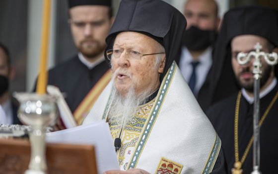 Ecumenical Patriarch Bartholomew leads the official door-opening ceremony of lower Manhattan's St. Nicholas Greek Orthodox Church on Tuesday, Nov. 2, 2021. (AP Photo/Ted Shaffrey, File)