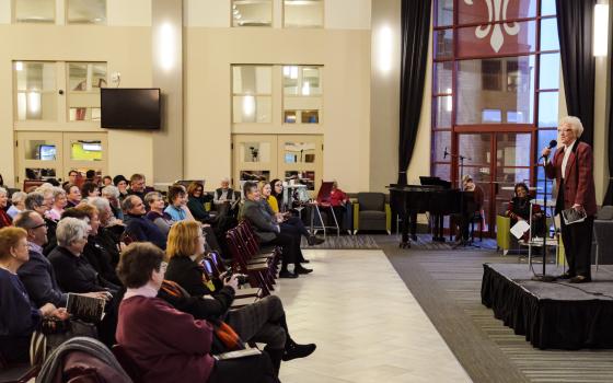 Sr. Mary Lou Palas of the Sisters of Charity of Seton Hill speaks at Standup Sisters 2017 event at La Roche College. (Ryan Haggerty)