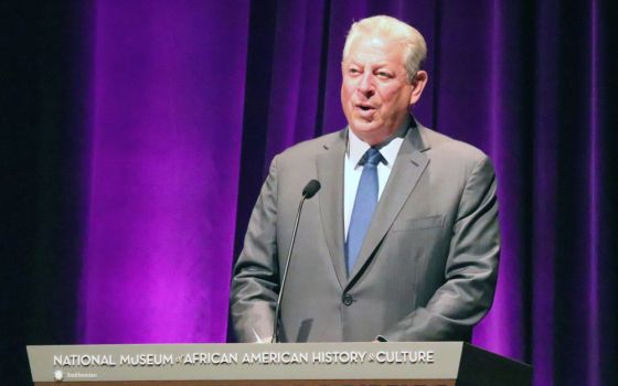 Former Vice President Al Gore speaks during an event co-hosted by the Black Interfaith Project of Interfaith America at the Oprah Winfrey Theater of the Smithsonian’s National Museum of African American History and Culture. (RNS/Adelle M. Banks)